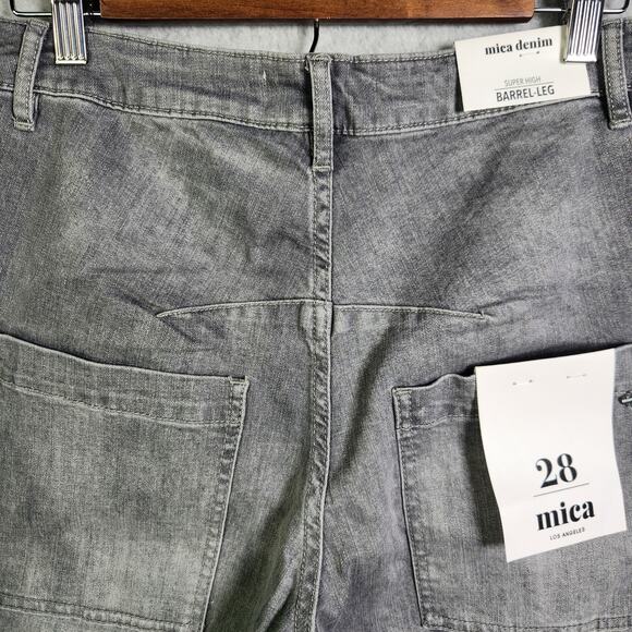 NWT Mica Denim Super High Barrel Wide Leg Ankle Jeans Grey Sz 28 Pockets Preppy - Picture 10 of 15